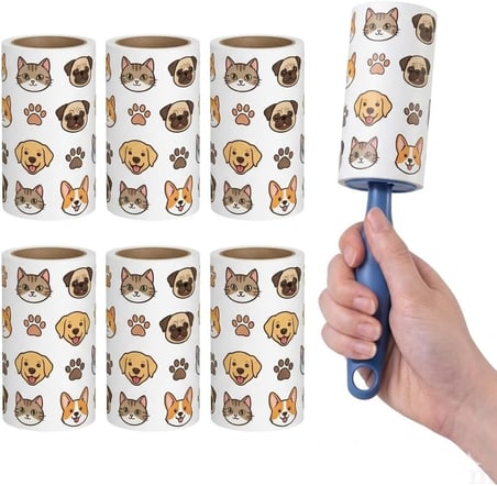 Lexroo Tüy Toplayıcı Roller Seti, 6 Rulo, Kedi ve Köpek Tüyü Temizleyici, Ergonomik Sap