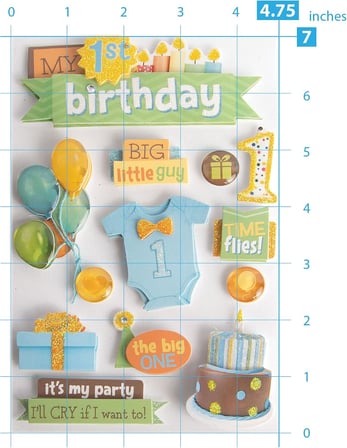 Lexroo 3D Çıkartmalar 4.5"x8.5"-1st Birthdayy-Boy
