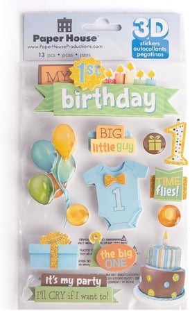 Lexroo 3D Çıkartmalar 4.5"x8.5"-1st Birthdayy-Boy
