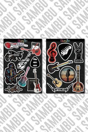 Lexroo Gitar Temalı Sticker Etiket Seti - Guitar Sticker - Laptop Notebook Telefon