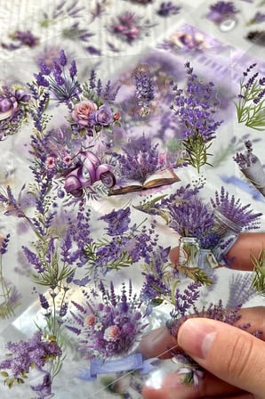 Lexroo Craft 6 Sayfa 74 Adet Şeffaf Mor Lavanta Çiçek Sticker Bullet Journal Scrapbook Laptop Ajanda