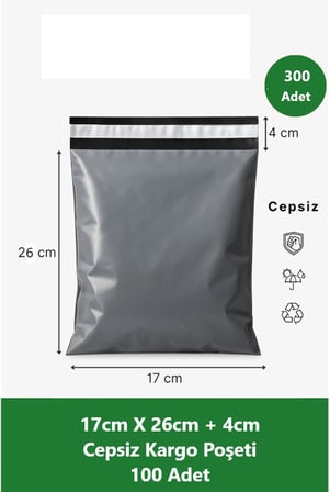 Lexroo Cepsiz Kargo Poşeti | 17 x 26+4 cm | 300 Adet | Siyah | Küçük Boy