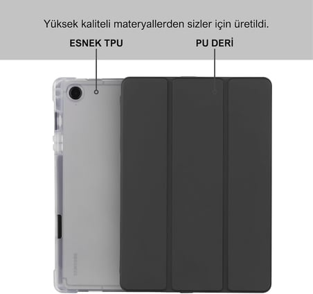 Lexroo Samsung Galaxy Tab A9+ Plus 11 inç Uyumlu Smart Kılıf, S Pen Kalemlikli, Trifold, Esnek, Mat