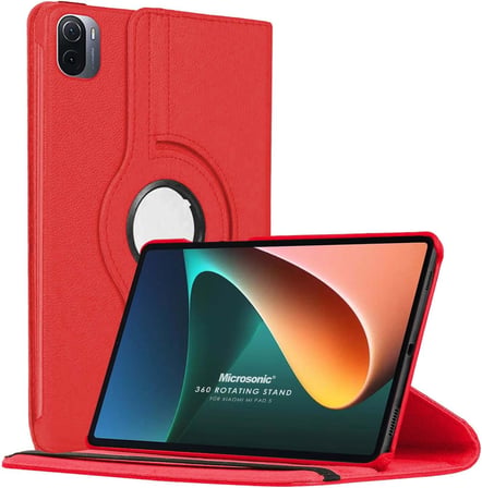 Lexroo Xiaomi Mi Pad 5 için Kılıf 360 Dönerli Stand Deri Kırmızı [Mi Pad 5 ile Uyumlu - Kırmızı]