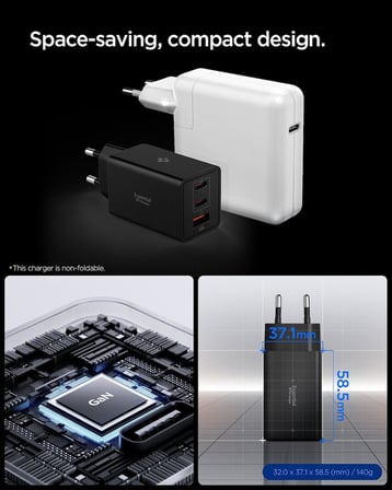 Lexroo 67W USB-C + USB-A 3 Port Hızlı Şarj Aleti PPS 3.0 Super Hızlı Şarj GaN Pro Isı - ACH09458