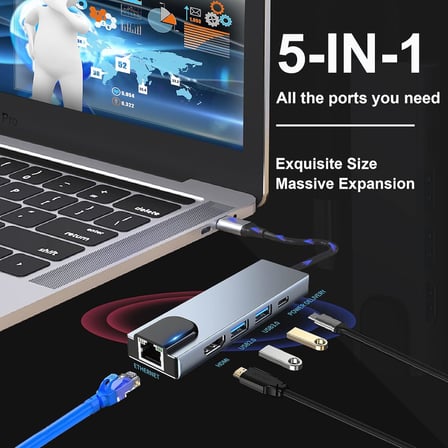 Lexroo USB C Hub Çoklu Bağlantı Noktalı Adaptör, 8in1 arada USB C Yerleştirme İstasyonu, 4K HDMI