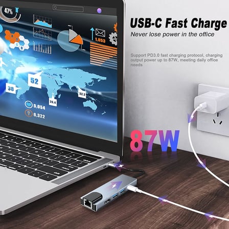 Lexroo USB C Hub Çoklu Bağlantı Noktalı Adaptör, 8in1 arada USB C Yerleştirme İstasyonu, 4K HDMI