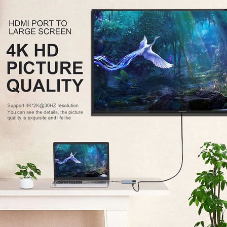 Lexroo USB C Hub Çoklu Bağlantı Noktalı Adaptör, 8in1 arada USB C Yerleştirme İstasyonu, 4K HDMI