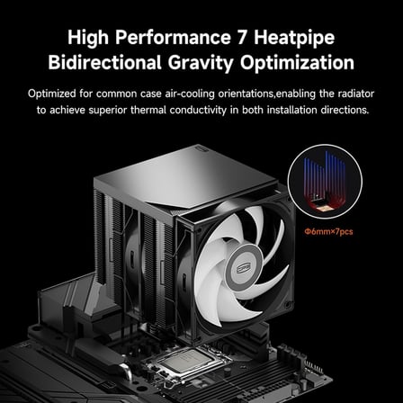 Lexroo RT720 TC ARGB BK CPU Hava Soğutucu, 7 Isı Borusu, Çift 120mm PWM Fan