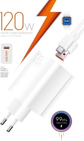 Lexroo 120W Watt Turbo Ultra Hızlı Şarj Aleti Seti Usb- Type-C Kablo ve Adaptör Şarj Seti Tüm