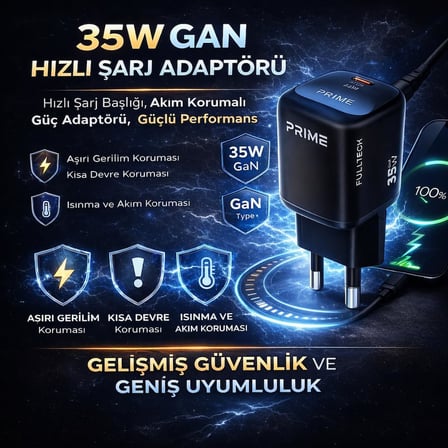 Lexroo 35W Gan Hızlı Şarj Adaptörü, Hızlı Şarj Başlığı,1x Type-C Girişi, 1x Usb Girişi