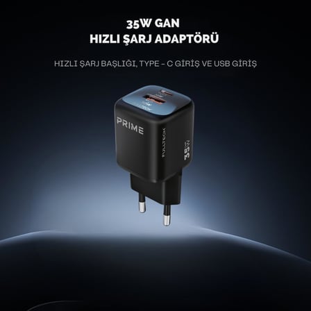 Lexroo 35W Gan Hızlı Şarj Adaptörü, Hızlı Şarj Başlığı,1x Type-C Girişi, 1x Usb Girişi