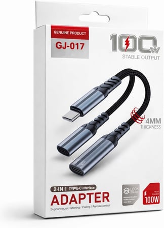 Lexroo Type-C to Type-C 2-in-1 Adaptör 100W Güç Çıkışı, Müzik Dinleme, Arama Yapma Destekli