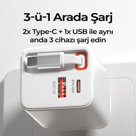 Lexroo YK83 65W Type-C Süper Hızlı Şarj Adaptörü ile Geri Çekilebilir Kablo