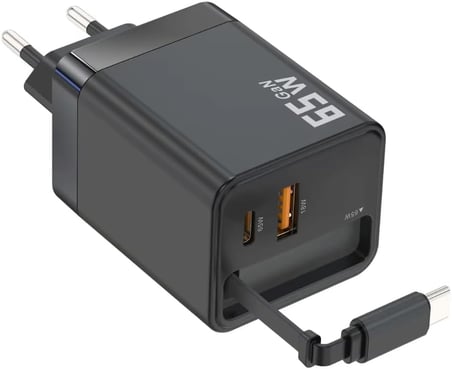 Lexroo YK83 65W Type-C Süper Hızlı Şarj Adaptörü ile Geri Çekilebilir Kablo