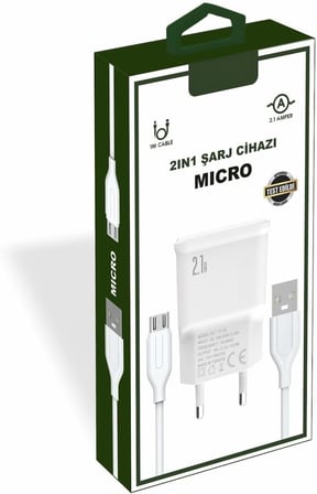 Lexroo Yetty 2 in 1 Şarj Cihazı +1m Micro Usb Kablo Beyaz YT-30M (Micro) (Türkiye de üretilmiştir)