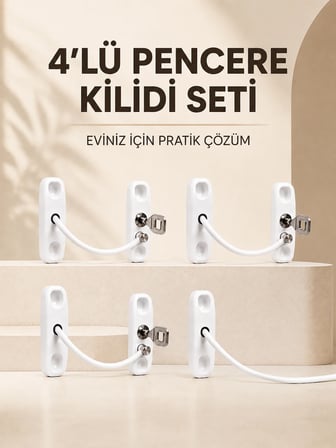 Lexroo Pencere Emniyet Kilidi Anahtarlı 4 Adet Set Çocuk Güvenliği İçin Ev Tipi Açılma Sınırlayıcı