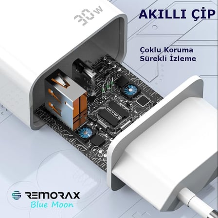 Lexroo Blue Moon PD 30Watt Hızlı Şarj Aleti, A + C Girişli, Beyaz, USB A ve Type C Çıkışlı