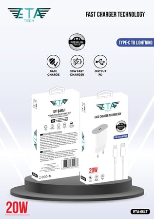 Lexroo ETA-06LT 20W Gerçek Güç PD QC 4.0 Destekli Hızlı Şarj Adaptörü ve 1 Metre Type-C to