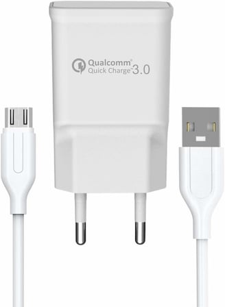 Lexroo Yetty Fast Charger 3.0 A Qualcomm Adaptör + 1m Micro USB Kablo Beyaz YT-40M (Yerli Üretim)