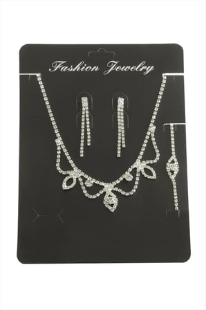 Lexroo Oval Taşlı Set Kolye - Gümüş Rengi