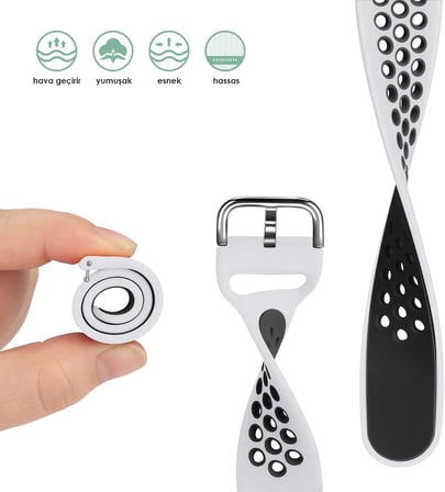 Lexroo Amazfit Pace 2 Stratos Rainbow Sport Band için Kordon Beyaz Siyah
