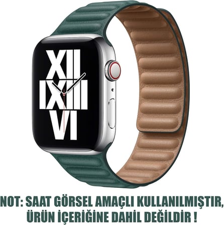 Lexroo Aple Watch Series 6 44mm için Kordon Leather Link Band Koyu Yeşil [Watch - Koyu Yeşil]