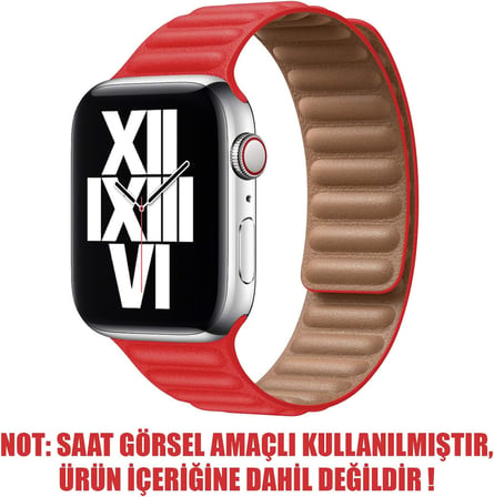 Lexroo Aple Watch Series 9 45mm için Kordon Leather Link Band Kırmızı [Watch Series 9 - Kırmızı]
