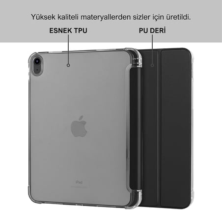 Lexroo Aple iPad Air 5 / Air 4 10.9 inç Uyumlu Smart Kılıf, Aple Pencil Kalemlikli, Trifold, Esnek