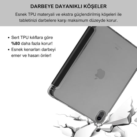 Lexroo Aple iPad Air 5 / Air 4 10.9 inç Uyumlu Smart Kılıf, Aple Pencil Kalemlikli, Trifold, Esnek