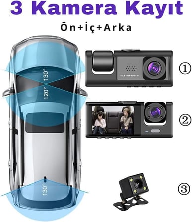 Lexroo A98 BalckBox DVR WiFi Full HD 1080P 3 Kameralı Araç İçi Güvenlik Kamerası + Park Modu
