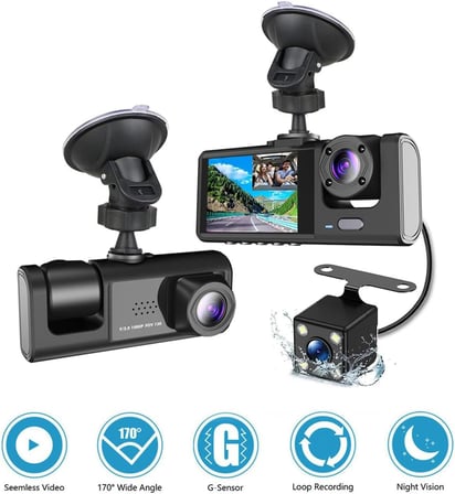 Lexroo A98 BalckBox DVR WiFi Full HD 1080P 3 Kameralı Araç İçi Güvenlik Kamerası + Park Modu