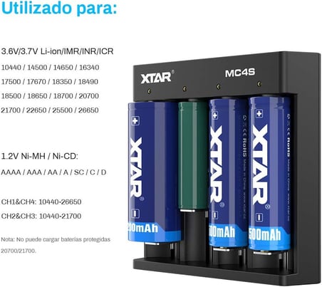 Lexroo 18650 Akıllı Şarj Cihazı XTAT MC4S USB C 16340 Lityum İyon Bataryalar ve NI-CD için Aynı