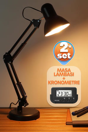 Lexroo 2li SET Masa Lambası + Kronometreli Pomodoro Ders Çalışma Masa Lambası (Siyah 811)