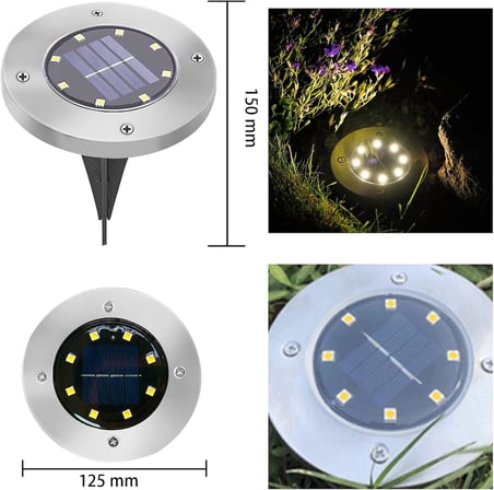 Lexroo Solar Lights dış mekan bahçe tavan lambası, güneş enerjisiyle çalışan 8 LED, peyzaj