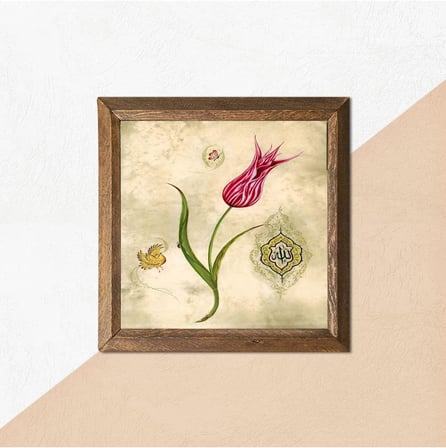 Lexroo Lale Ebru Sanati Tas Duvar Tablosu Ahsap Cerceveli Tas Tablo 25X25 Cm