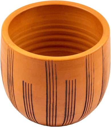 Lexroo Bitki Tasarımı Ev Dekorasyon Aksesuar Dik Çizgi Desenli Toprak Saksı Saksılık Salon - 19 CM