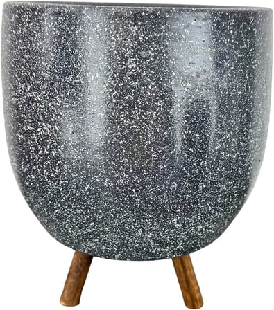 Lexroo Bitki Tasarımı Ev Dekorasyon Aksesuar Gri Granit Toprak Saksı Saksılık Salon - 19 CM