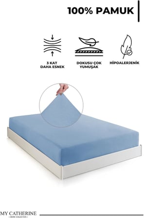 Lexroo Lastikli & Hipoalerjenik Çarşaf%100 Pamuk Penye Kumaş Mavi 160x200, LUXCARSAF