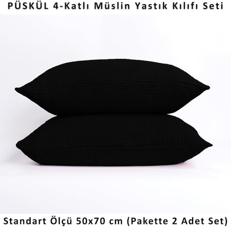 Lexroo PÜSKÜL 2-Adet Müslin Yastık Kılıfı Seti 4-Katlı