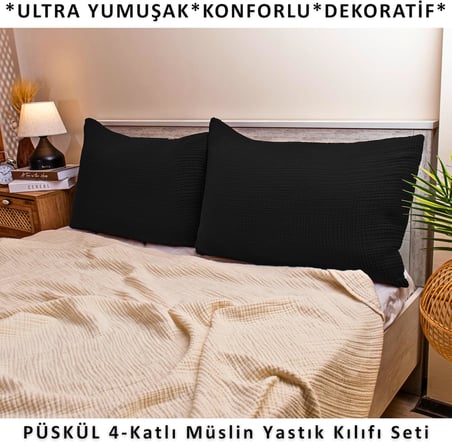 Lexroo PÜSKÜL 2-Adet Müslin Yastık Kılıfı Seti 4-Katlı