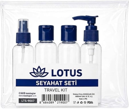 Lexroo Lotus Şeffaf Seyahat Seti, 4 parça (Lacivert)