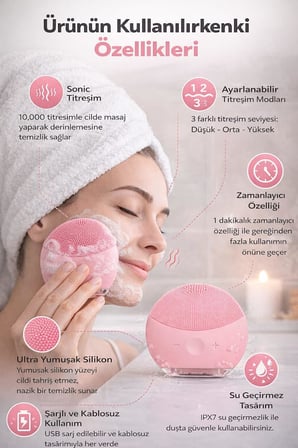Lexroo Şarjlı Silikon Yüz Temizleme Cihazı,Sonic Titreşimli Yüz Fırçası