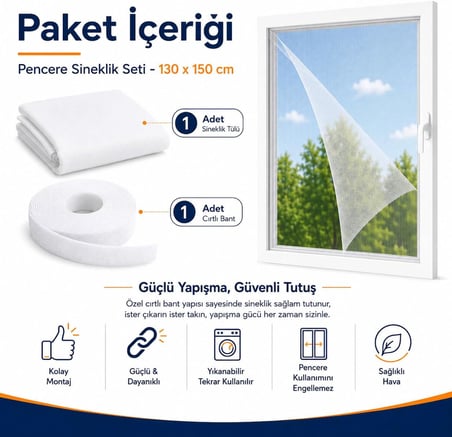 Lexroo SOGUD Kayra 1’li Set Pencere Sinekliği 130x150 cm - Geniş Pencere İçin
