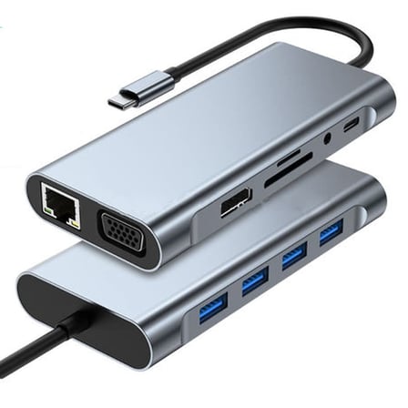 Lexroo 11 in 1 Type-C To USB Hub HDMI,Audio/, Type-C/, 4X USB 3.0/, LAN/, VGA/