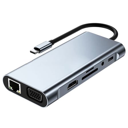 Lexroo 11 in 1 Type-C To USB Hub HDMI,Audio/, Type-C/, 4X USB 3.0/, LAN/, VGA/