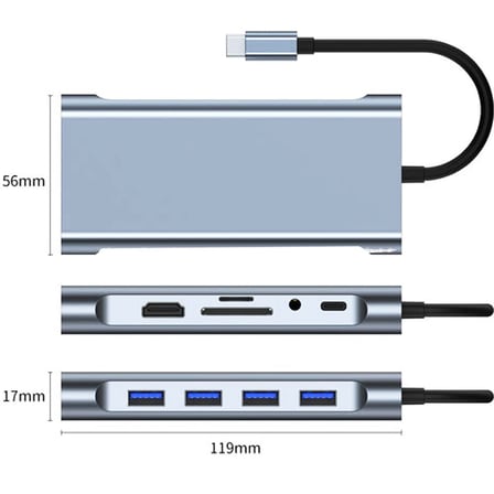 Lexroo 11 in 1 Type-C To USB Hub HDMI,Audio/, Type-C/, 4X USB 3.0/, LAN/, VGA/