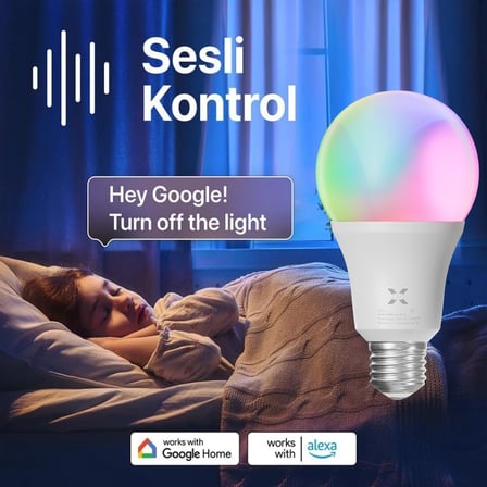 Lexroo Akıllı Wi-Fi Led Akıllı RGB Ampul Mobil Uygulama Denetimli Google Home ve Alexa Uyumlu Çok