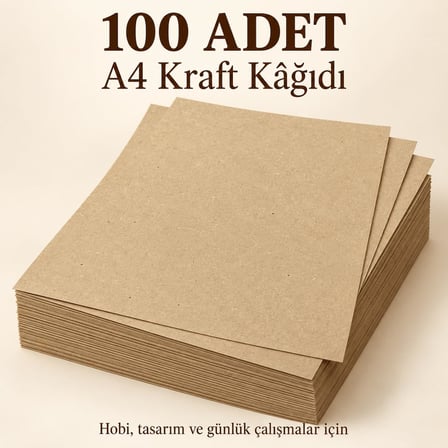 Lexroo A4 Kraft Kağıdı, 100 Adet, 21 x 29,7 cm, Kahverengi, Hobi, El İşi