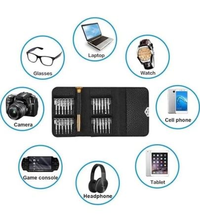 Lexroo 25 Parça Tornavida Tamir Seti, Deri Cüzdan Kılıflı, Bilgisayar, Telefon ve Saat Tamir Kiti